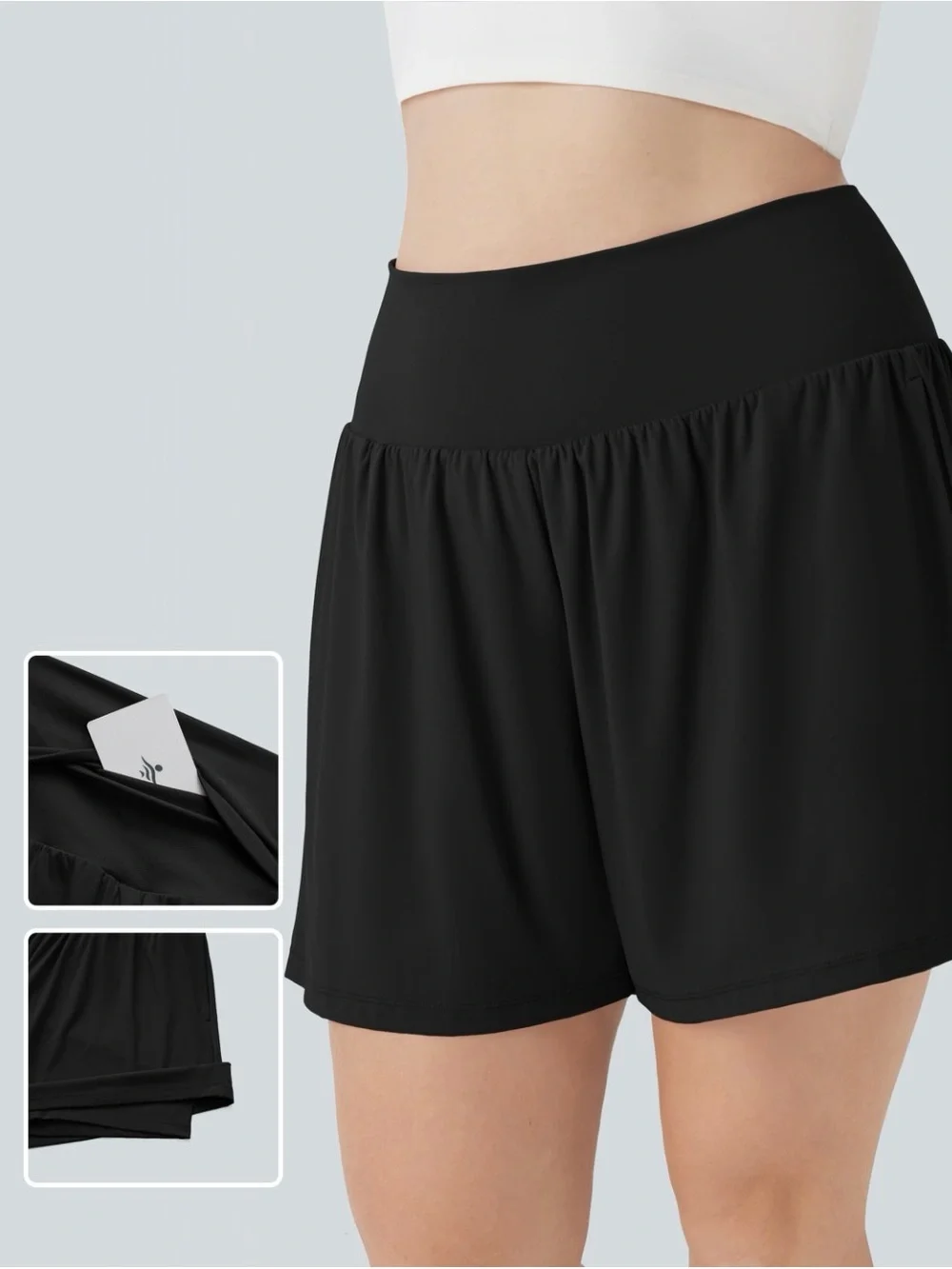 Halara SoftlyZero Airy Super High Waisted 2 in 1 Yoga Plus Size Shorts